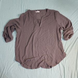 Maurices Charcoal Blouse with Roll-Up Sleeves